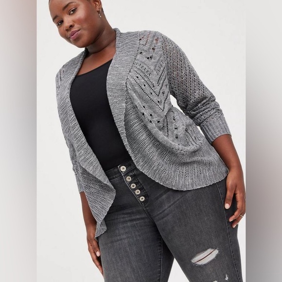 Torrid Gray Curved Hem Pointelle Sweater Cardigan - New! - Size 30 (6) - Picture 1 of 5